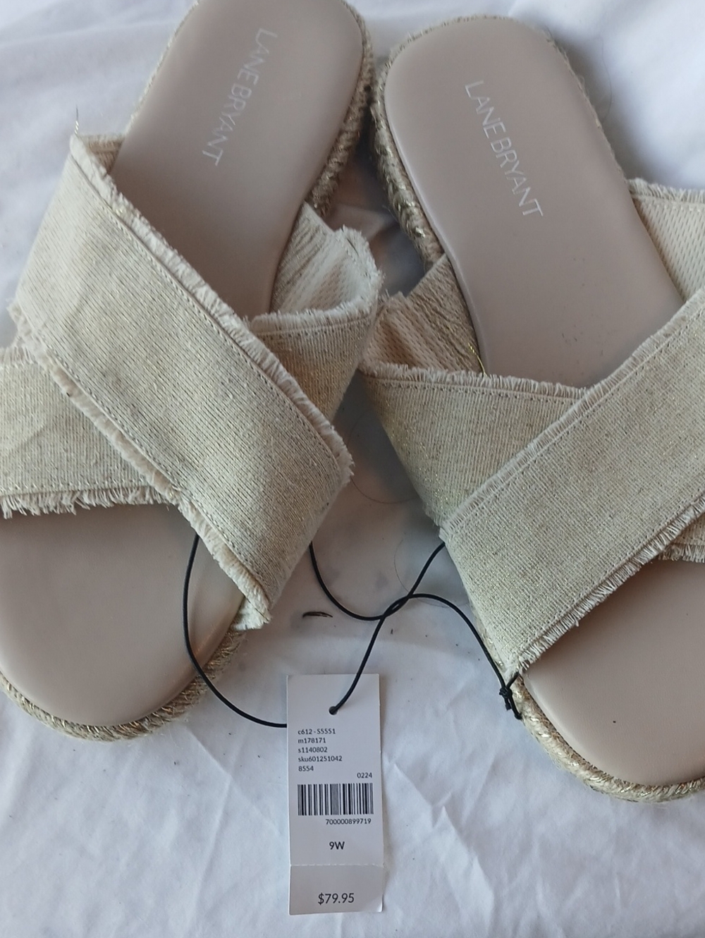 Lane Bryant Neutral Beige Crossband Espadrille Slides
